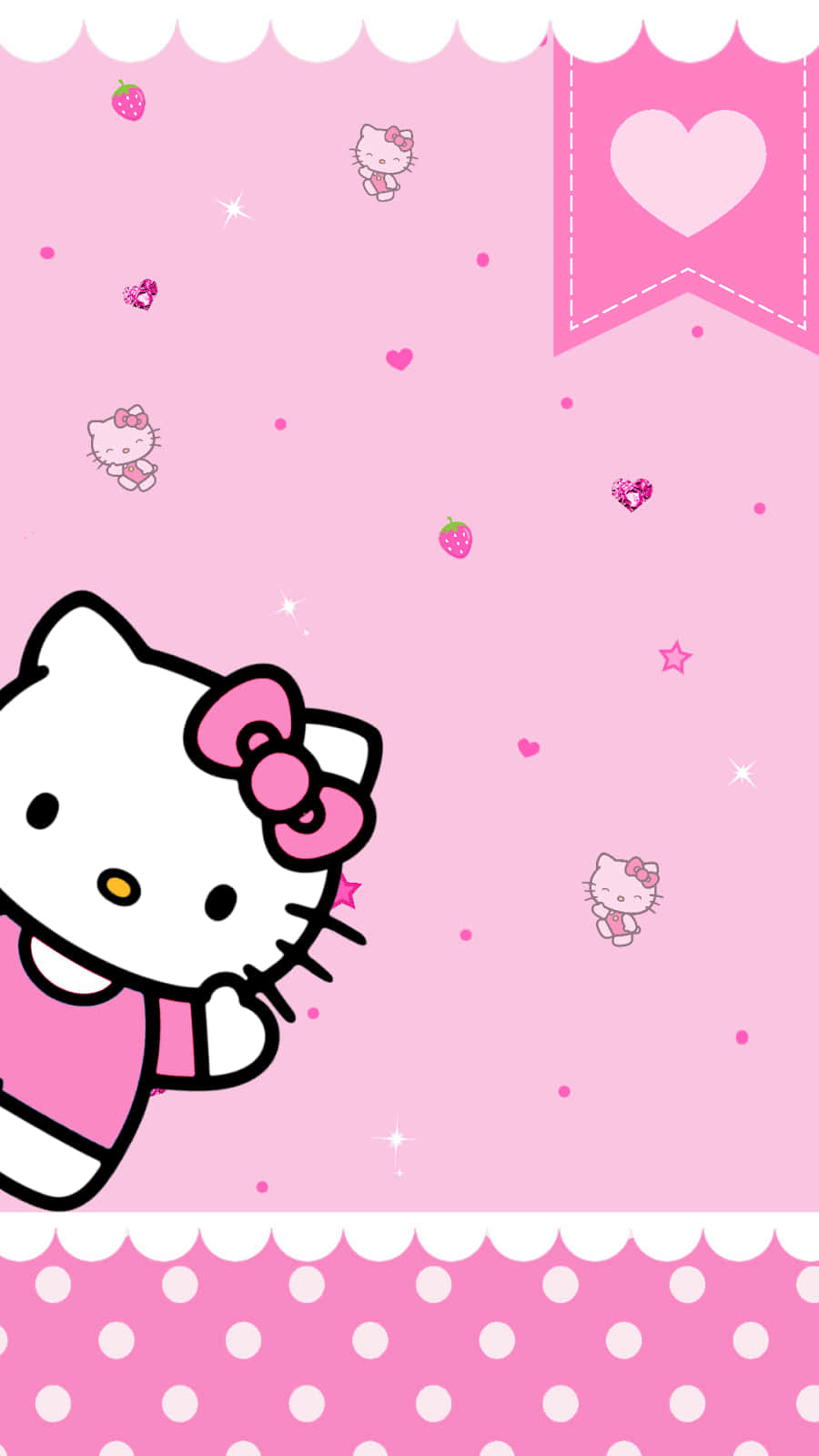Cute Pink Hello Kitty Strawberries Hearts Wallpaper