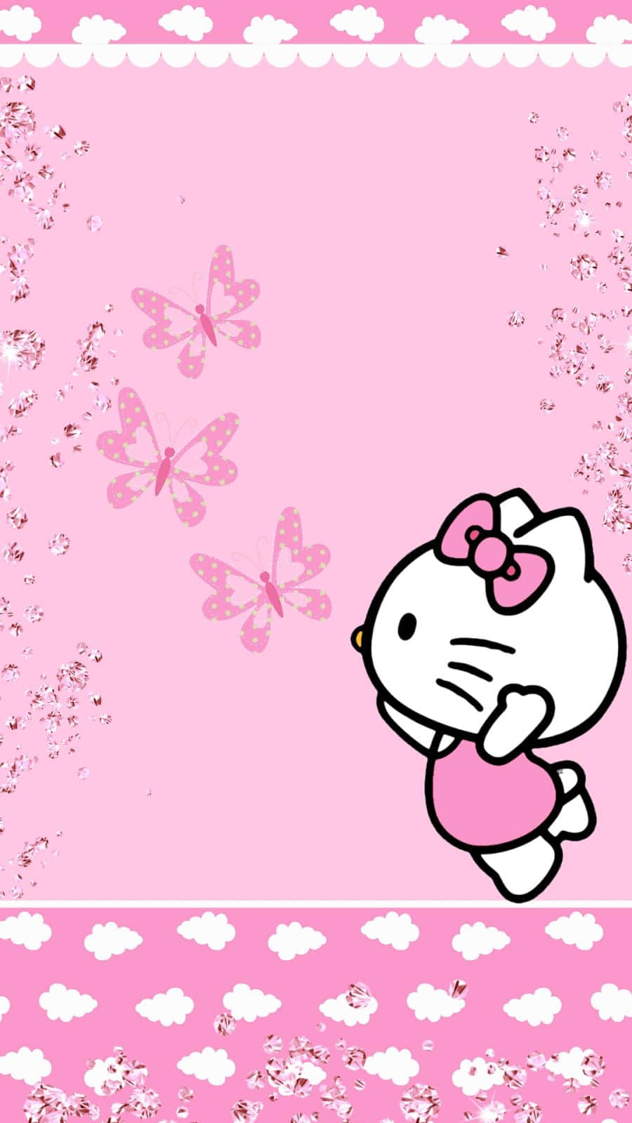 Cute Pink Hello Kitty Three Butterflies Wallpaper