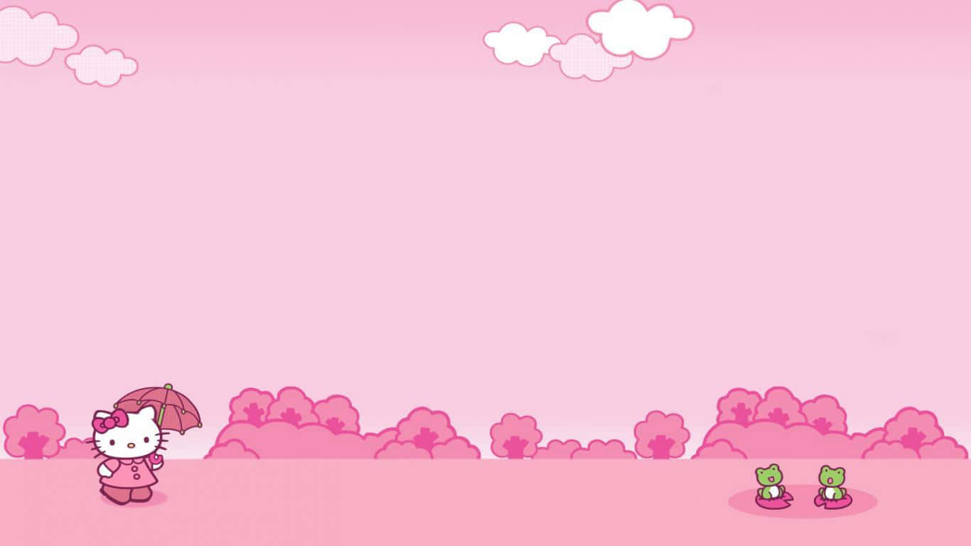 Cute Pink Hello Kitty Two Frogs Wallpaper