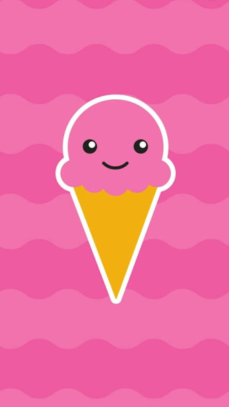 Cute Pink Ice Cream With Smiley Face Wallpaper