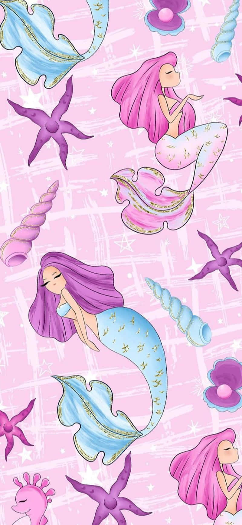 Cute Pink Mermaid Illustration Wallpaper