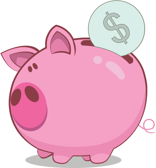 Cute Pink Piggy Bank Cartoon PNG