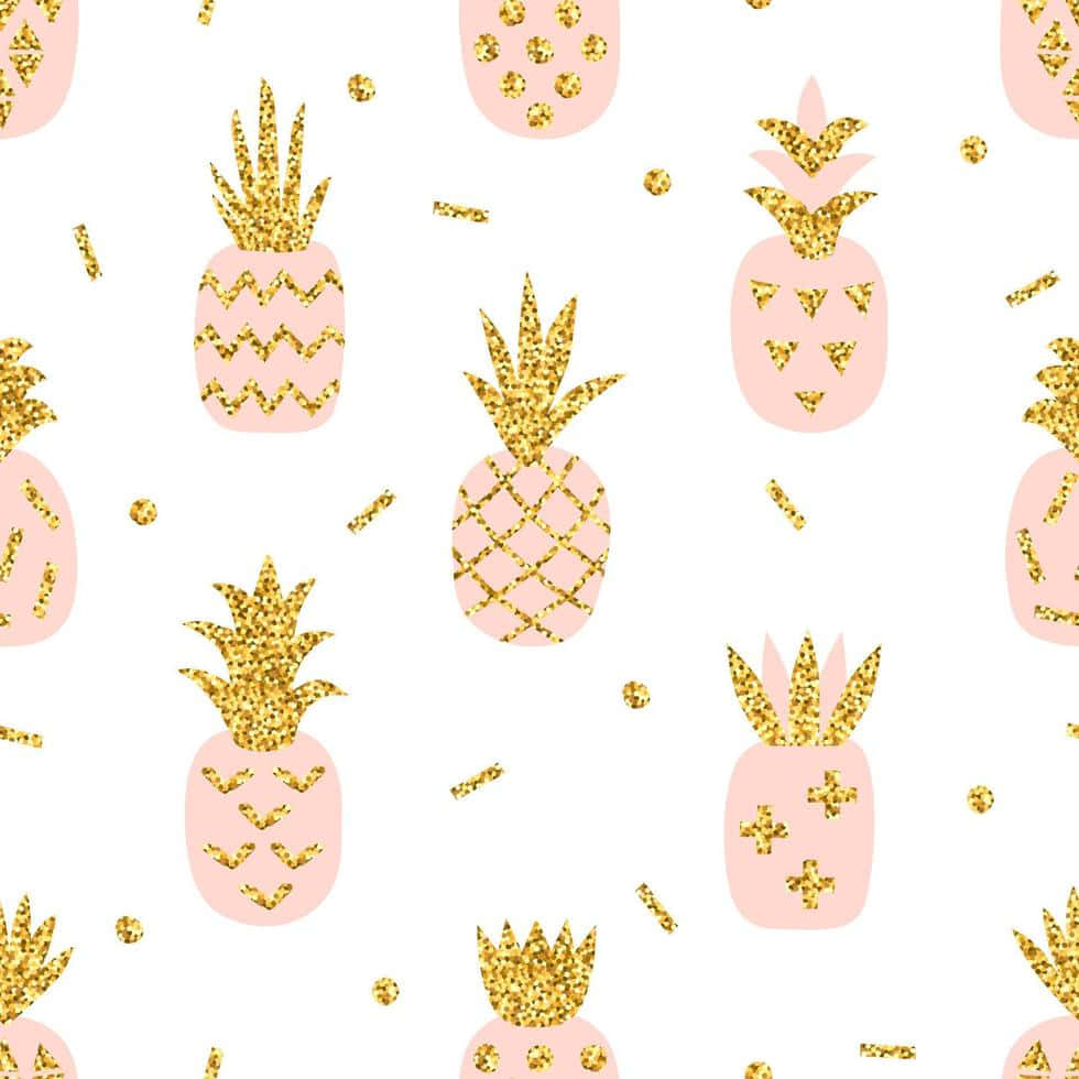 Cute Pink Pineapple Golden Crown Wallpaper