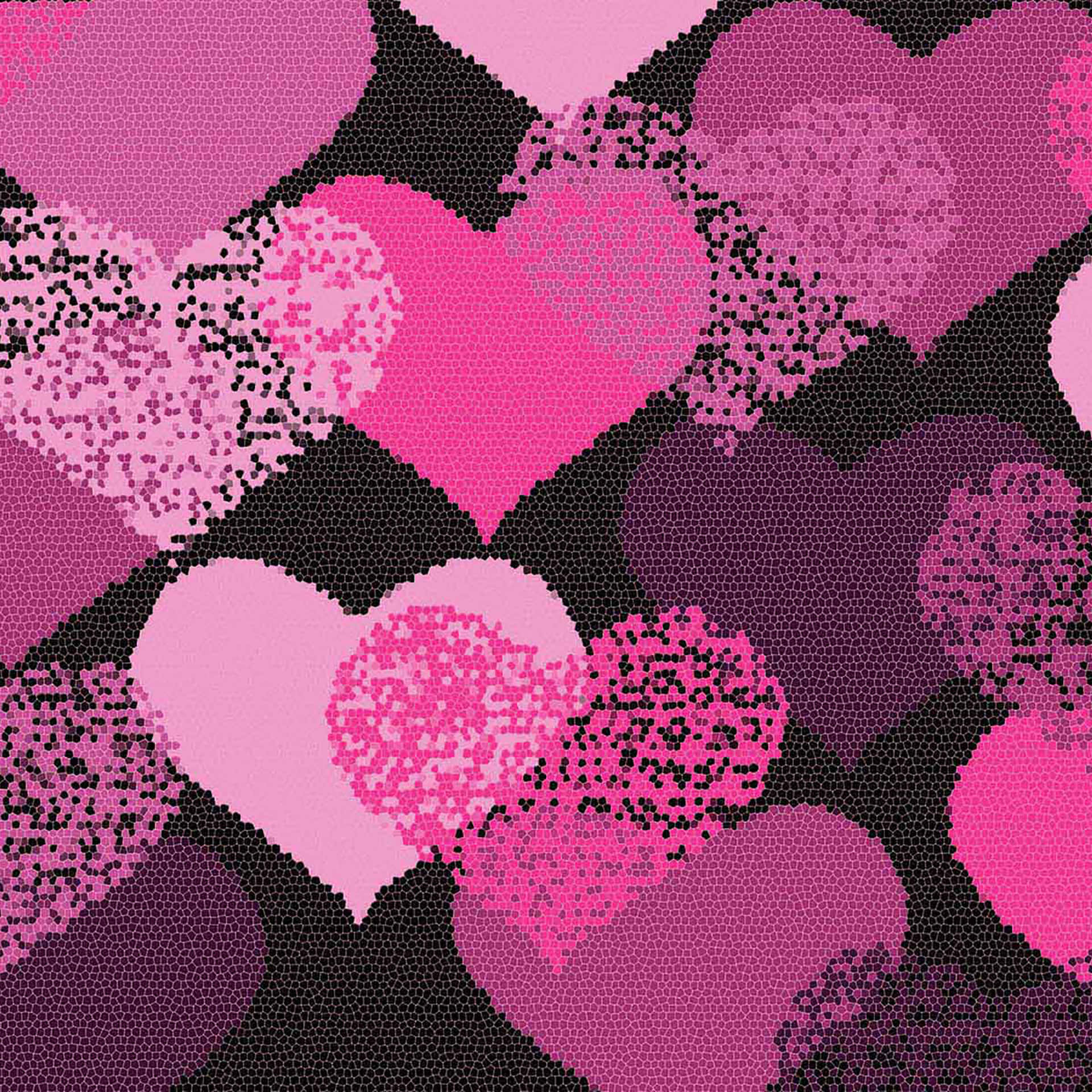 A Pink And Purple Heart Pattern On A Black Background Wallpaper