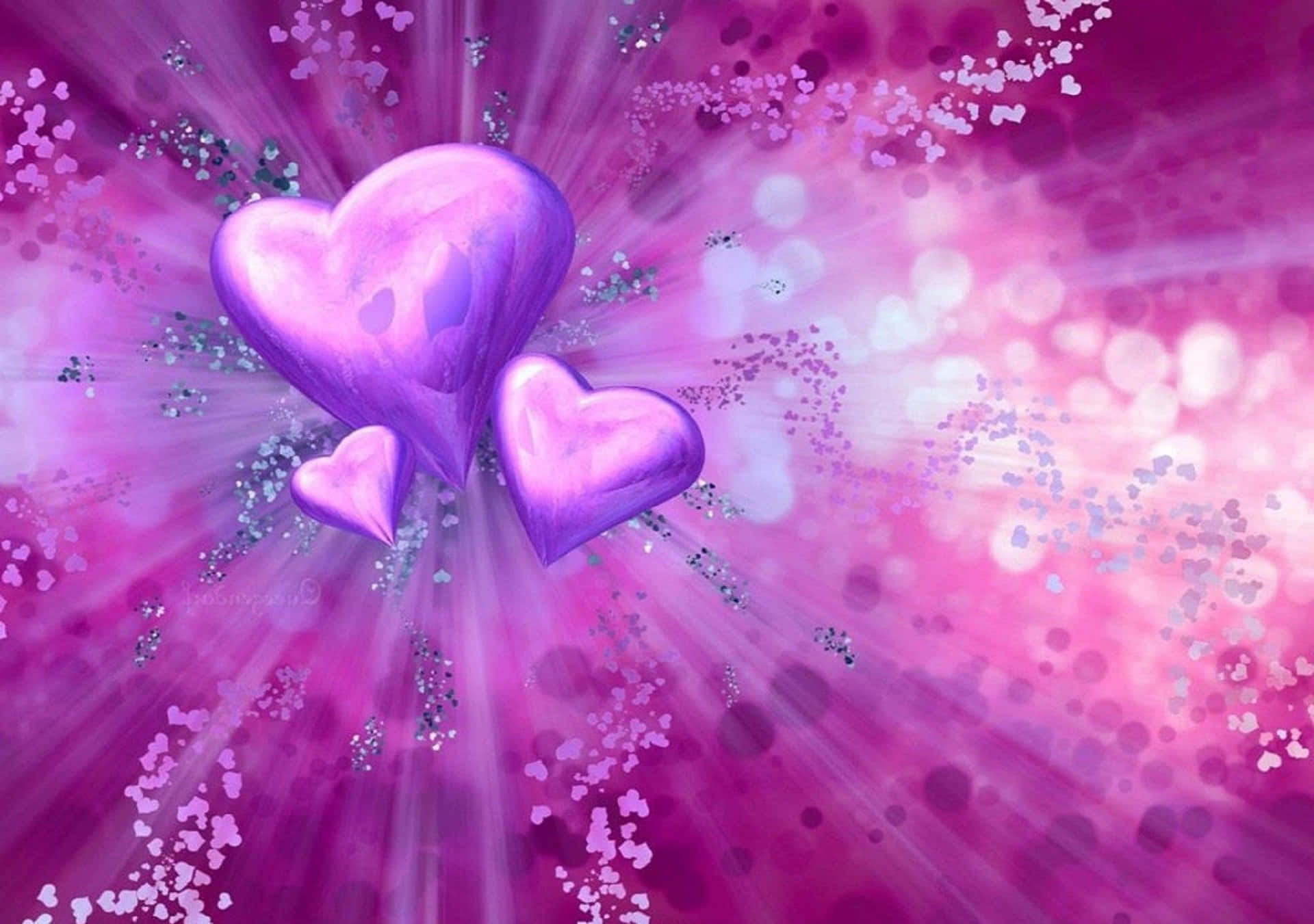 Cute Pink Purple Hearts Graphic Art Wallpaper