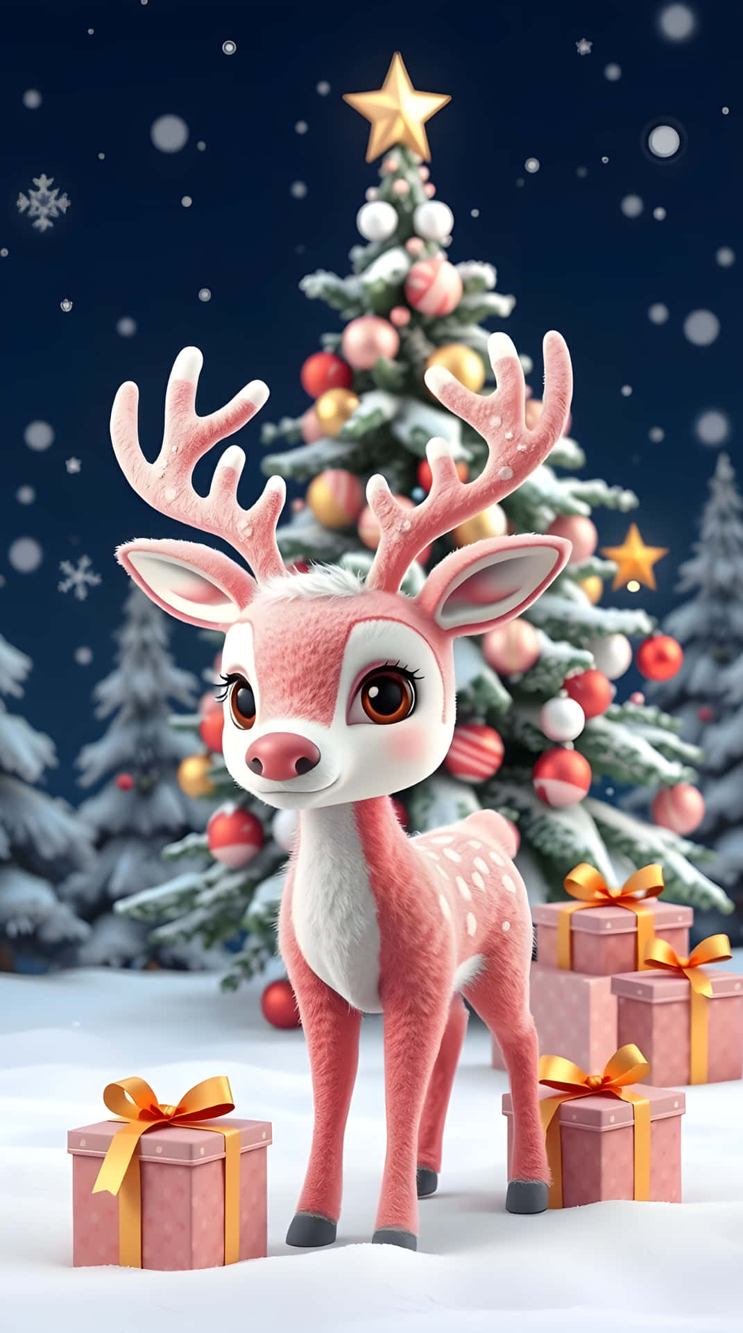 Cute Pink Reindeer Christmas Wallpaper Wallpaper