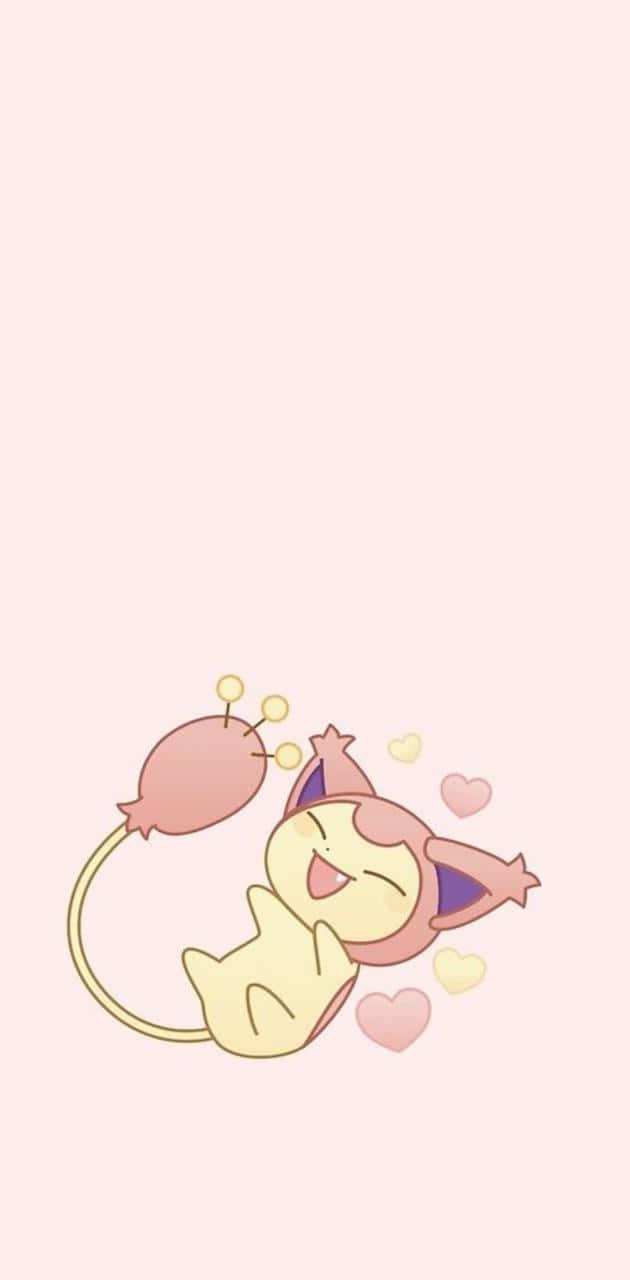 Cute Pink Skitty With Hearts Wallpaper
