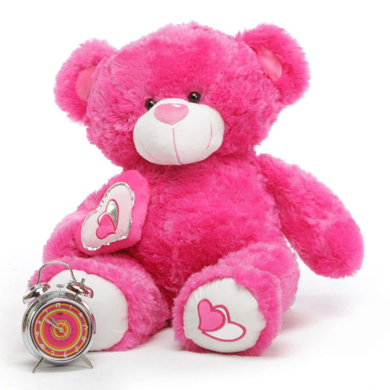 Cute Pink Teddy Bear Alarm Clock Wallpaper