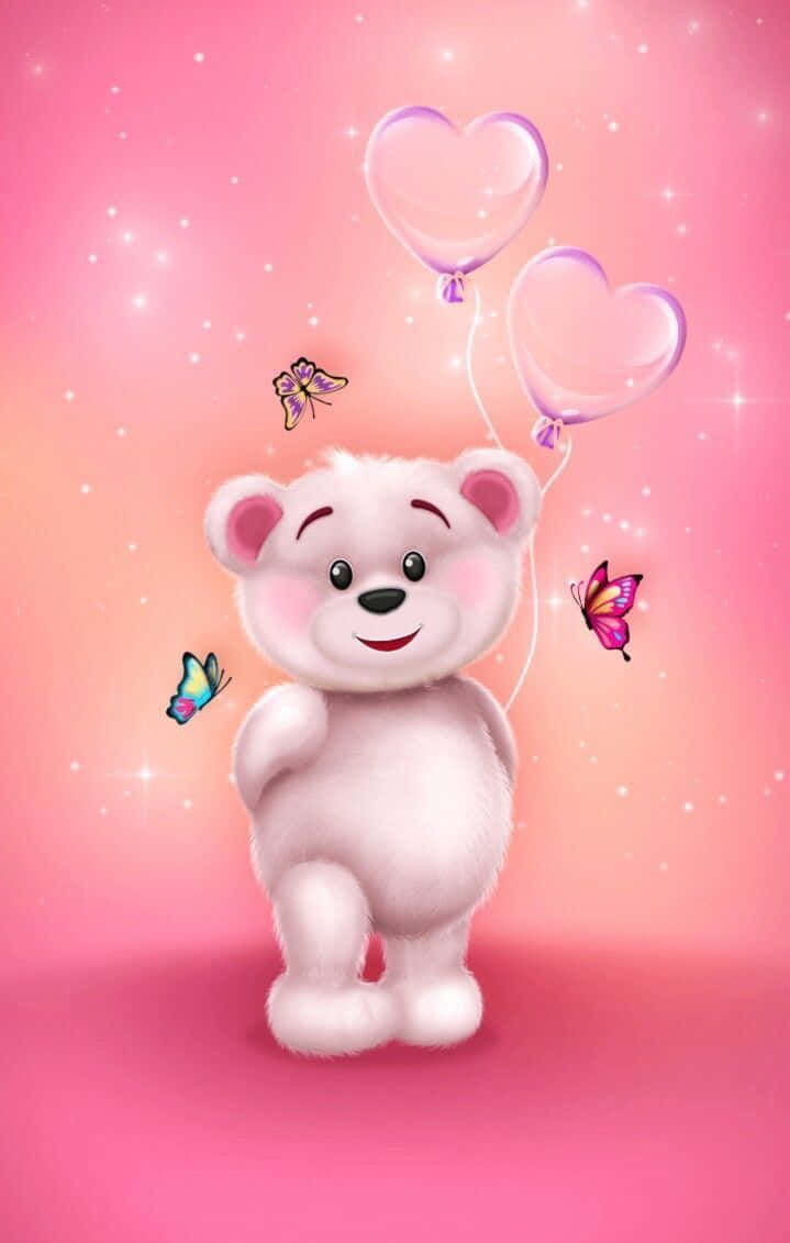 Cute Pink Teddy Bear Balloons Wallpaper