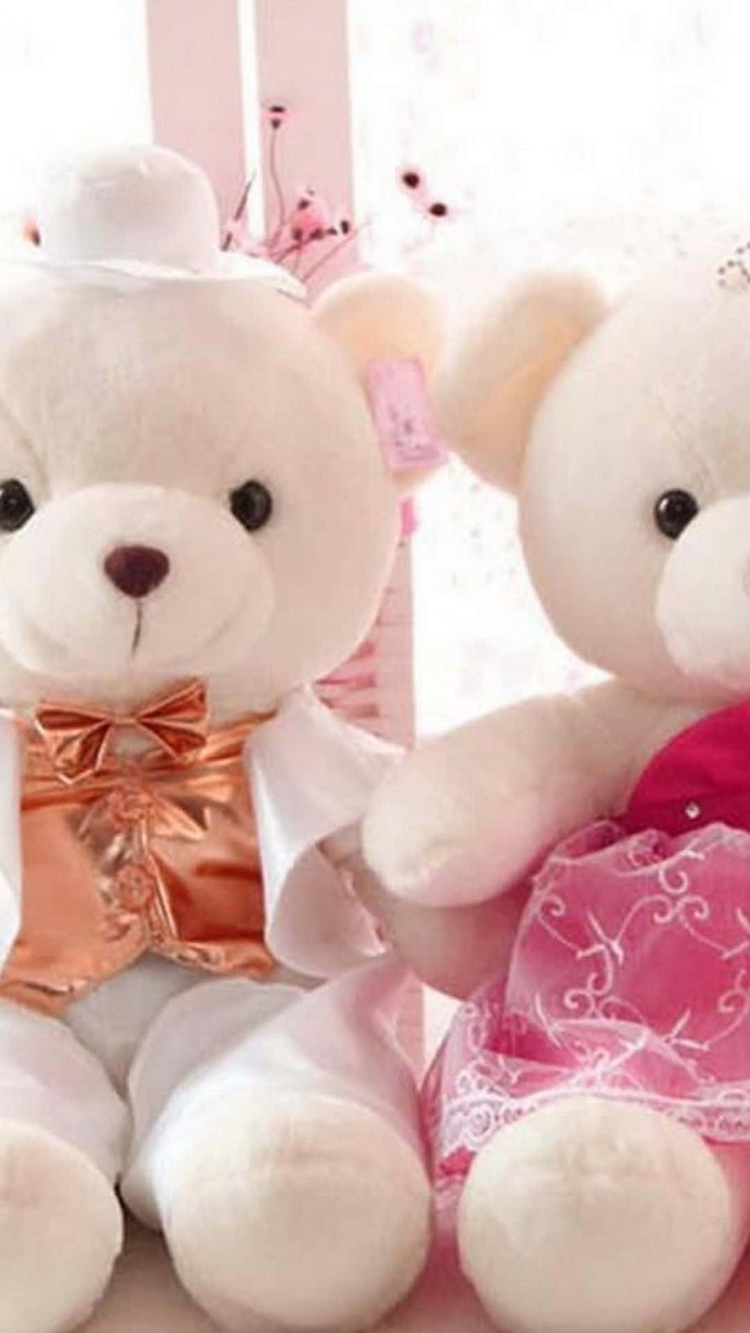 Cute Pink Teddy Bear Couple Wallpaper