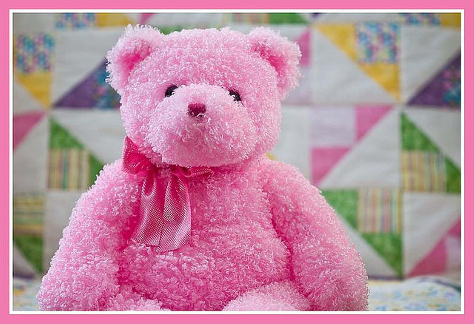 Adorable Pink Teddy Bear With Gift Wallpaper