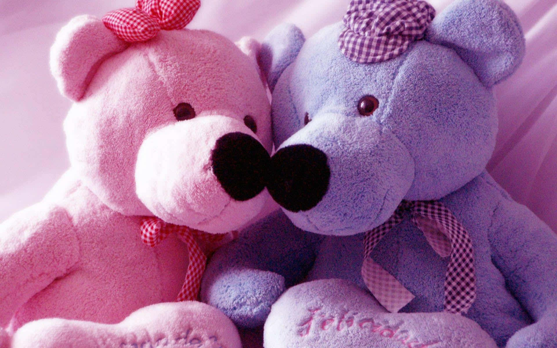 Cute Pink Teddy Bear Kiss Wallpaper