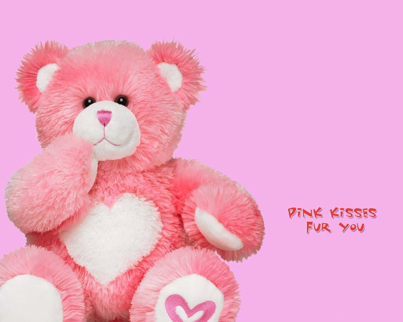 Cute Pink Teddy Bear Kisses Valentine's Day Wallpaper