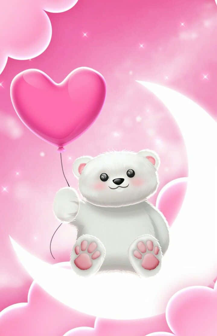Download Cute Pink Teddy Bear Moon Wallpaper 