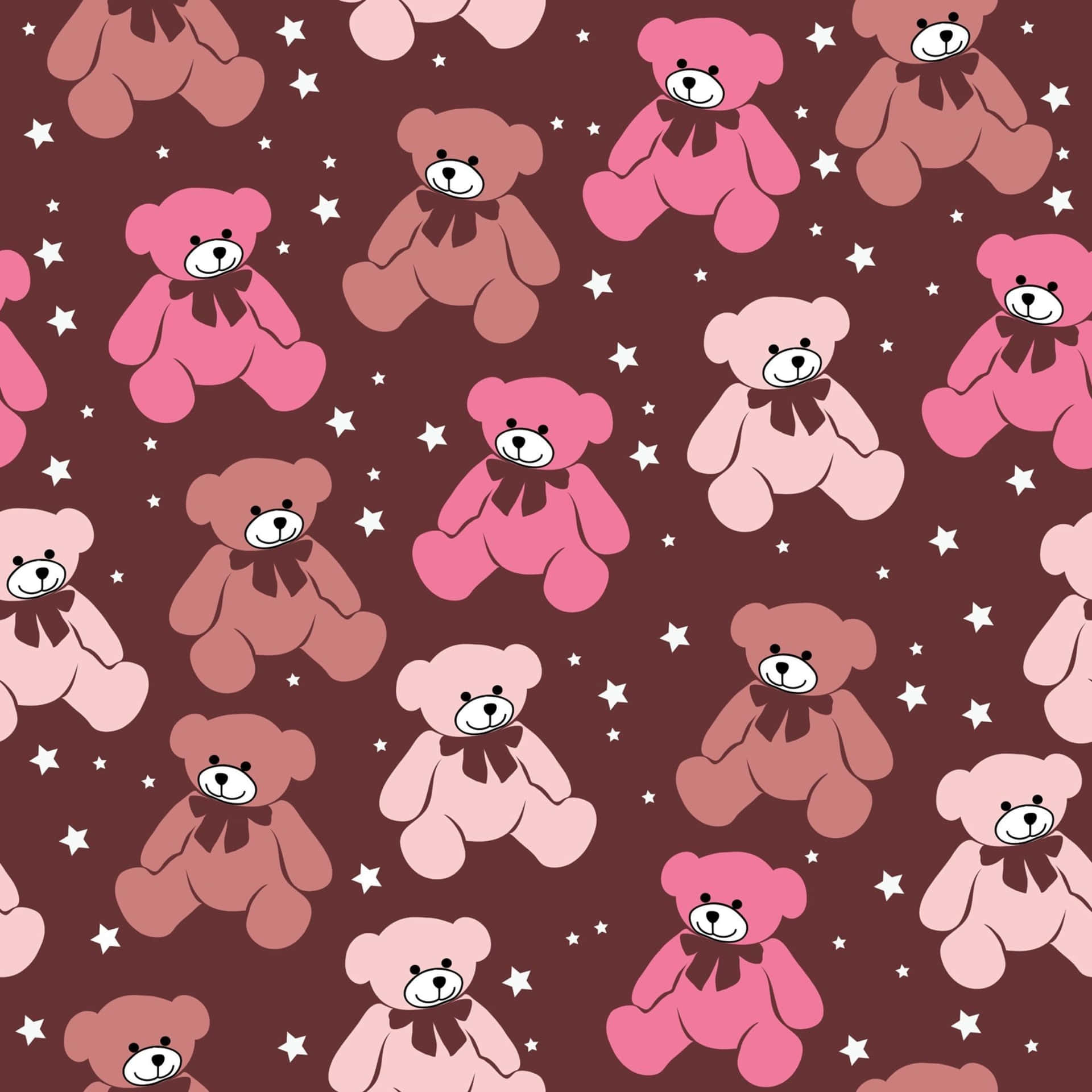 Cute Pink Teddy Bear Stars Wallpaper