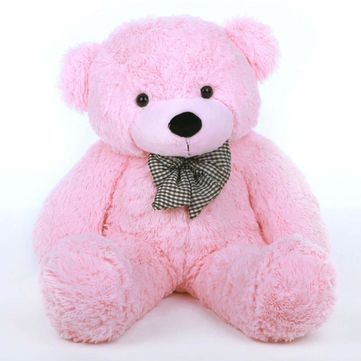 A charming pink teddy bear with a loving heart. Wallpaper
