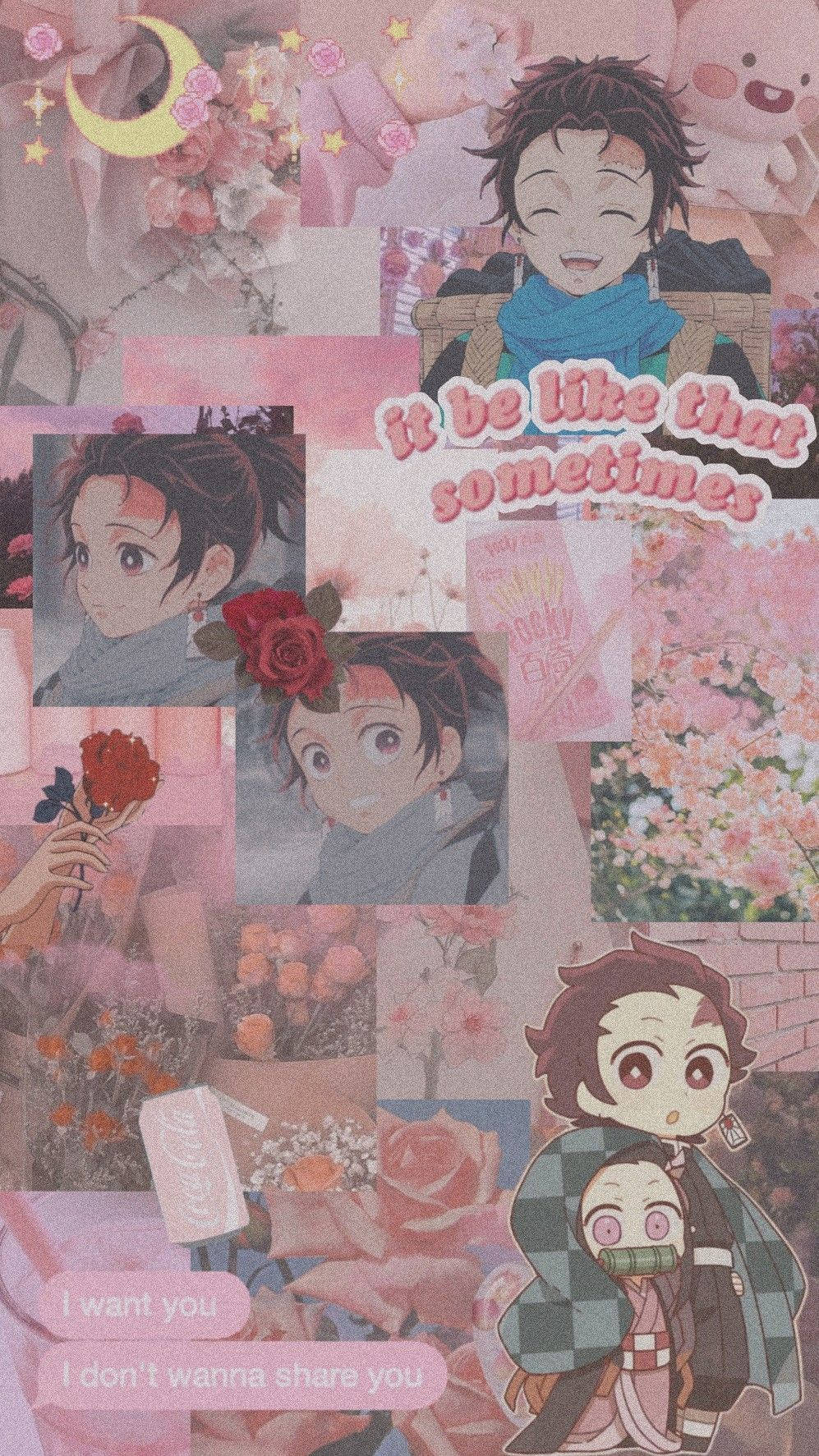 Sød pink tema Tanjiro æstetisk tapet Wallpaper