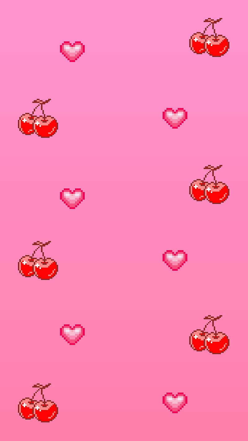 Cute Pixel Cherry Design Wallpaper