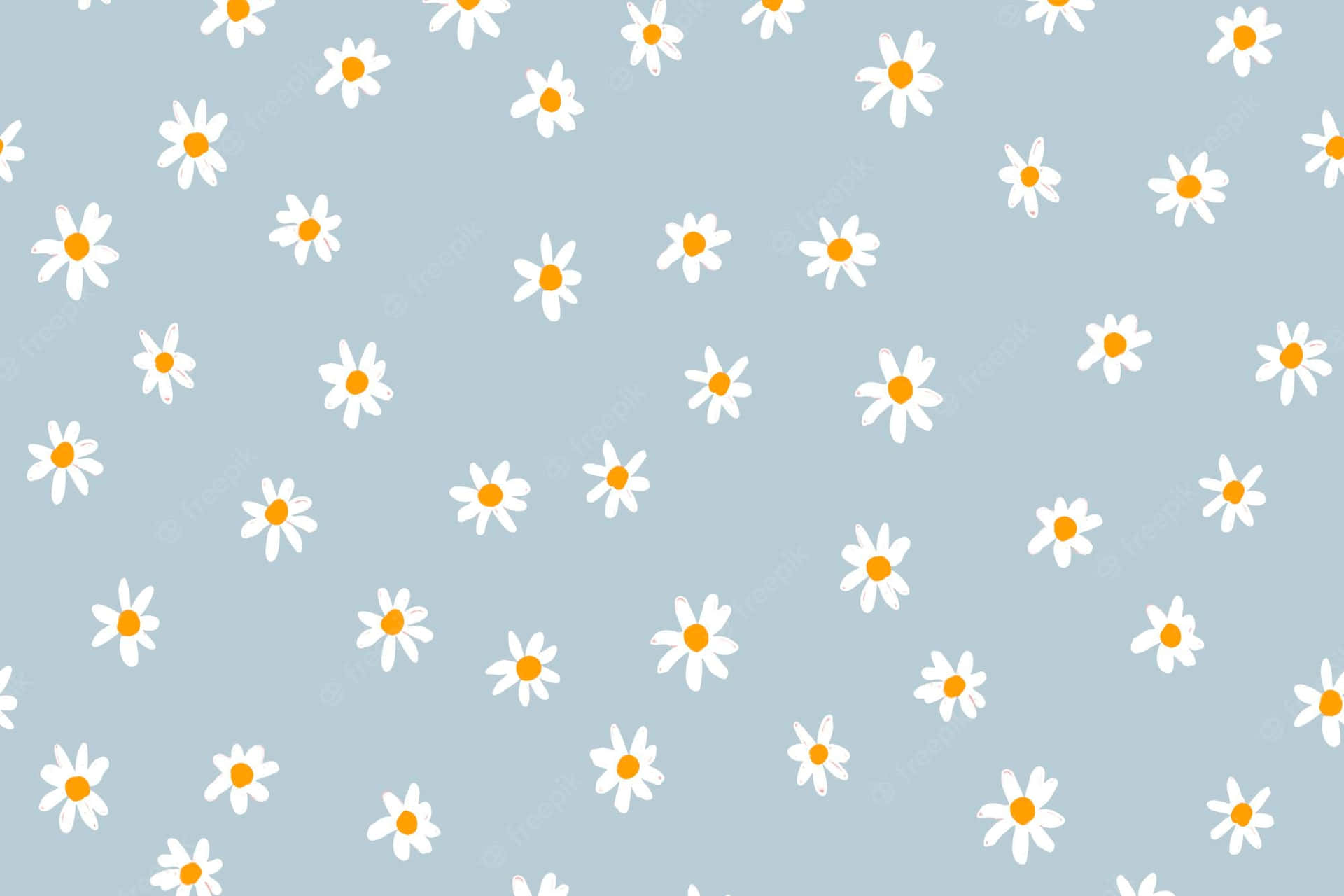 Daisy Pattern On A Blue Background Wallpaper