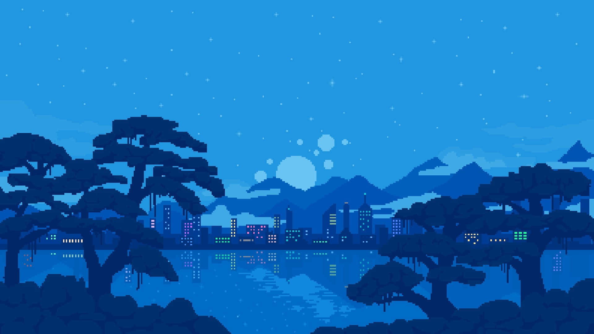 Cute Pixel Desktop Nightscape Wallpaper