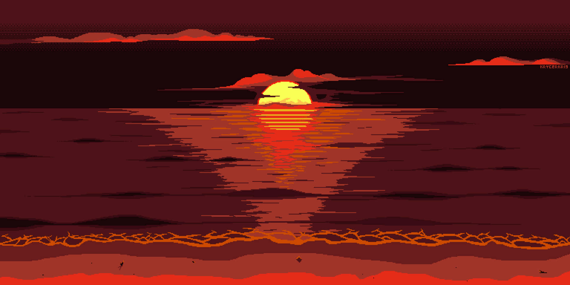 Einsonnenuntergang Über Dem Ozean Mit Einer Roten Sonne Wallpaper
