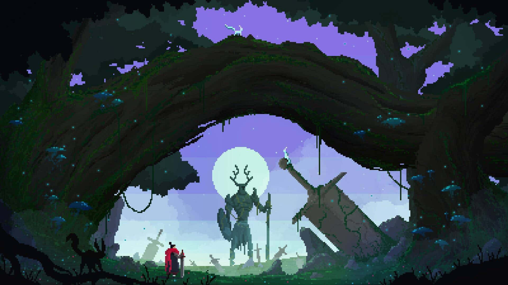 Einmann Steht In Einem Wald Mit Einem Baum Im Hintergrund. Wallpaper