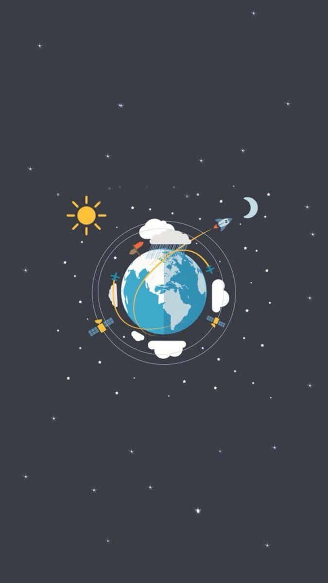 Cute Planet Earth Space Illustration Wallpaper