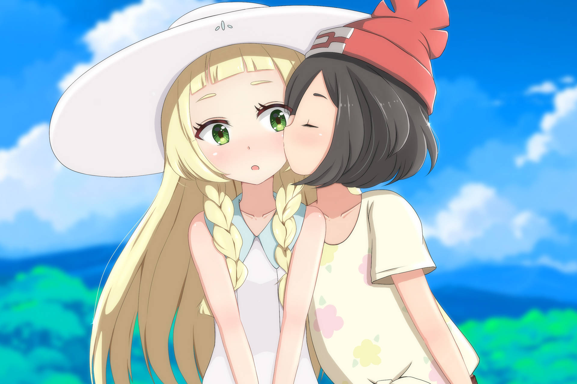 Cute Pokémon Girls Kissing Background