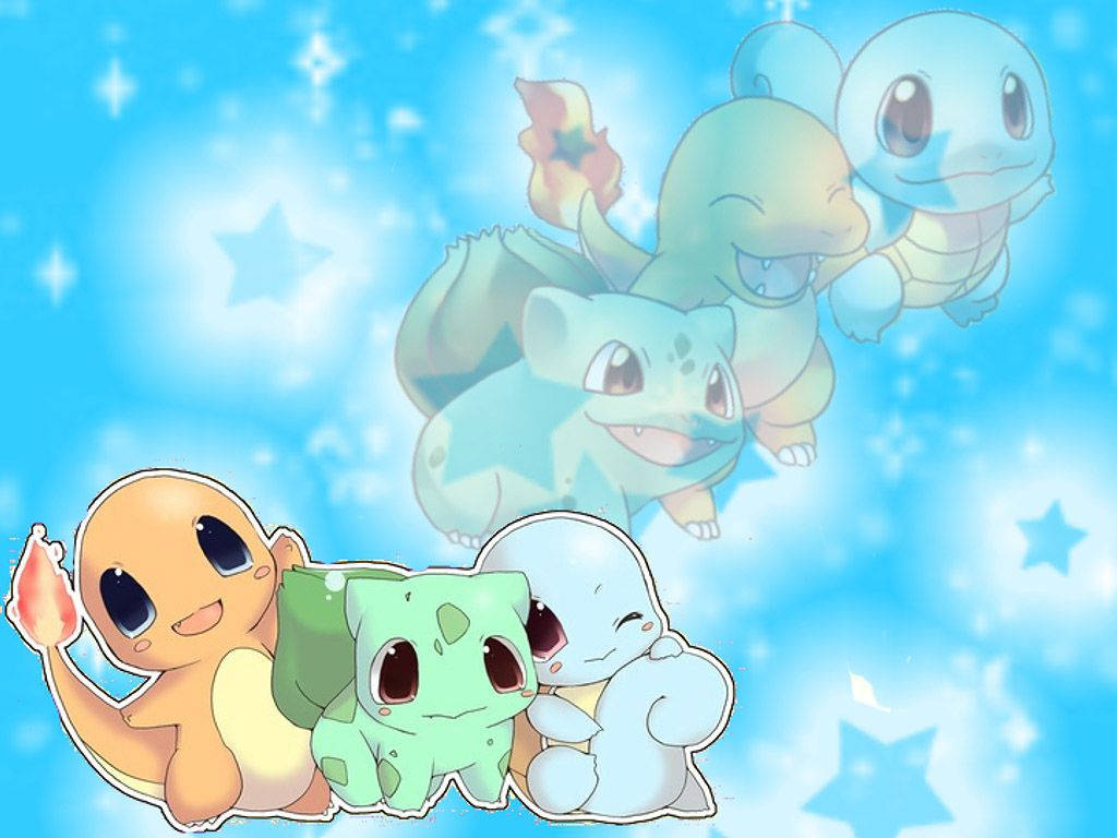 Cute Pokemon Starters Chibi Art Background
