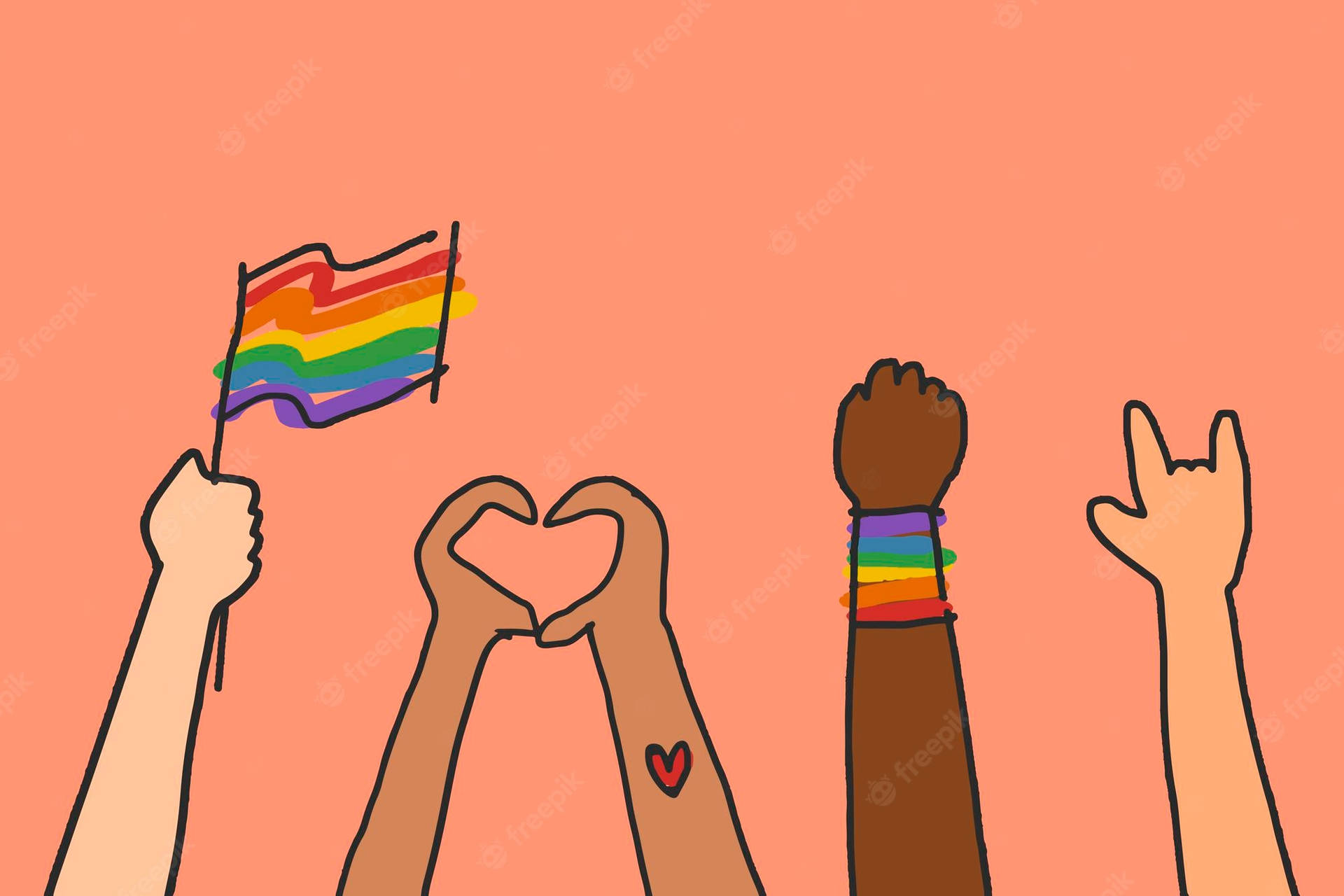 Hands Holding A Rainbow Flag And A Heart Wallpaper