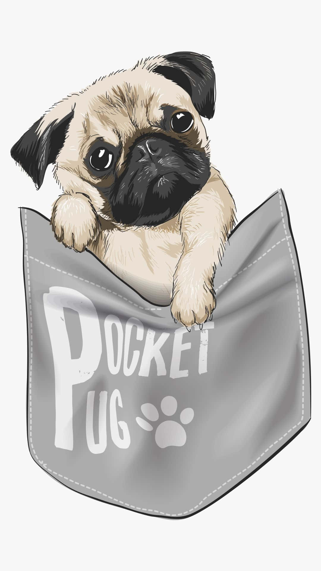 Cute Pug Illustrated Inside A Pock Wallpaper