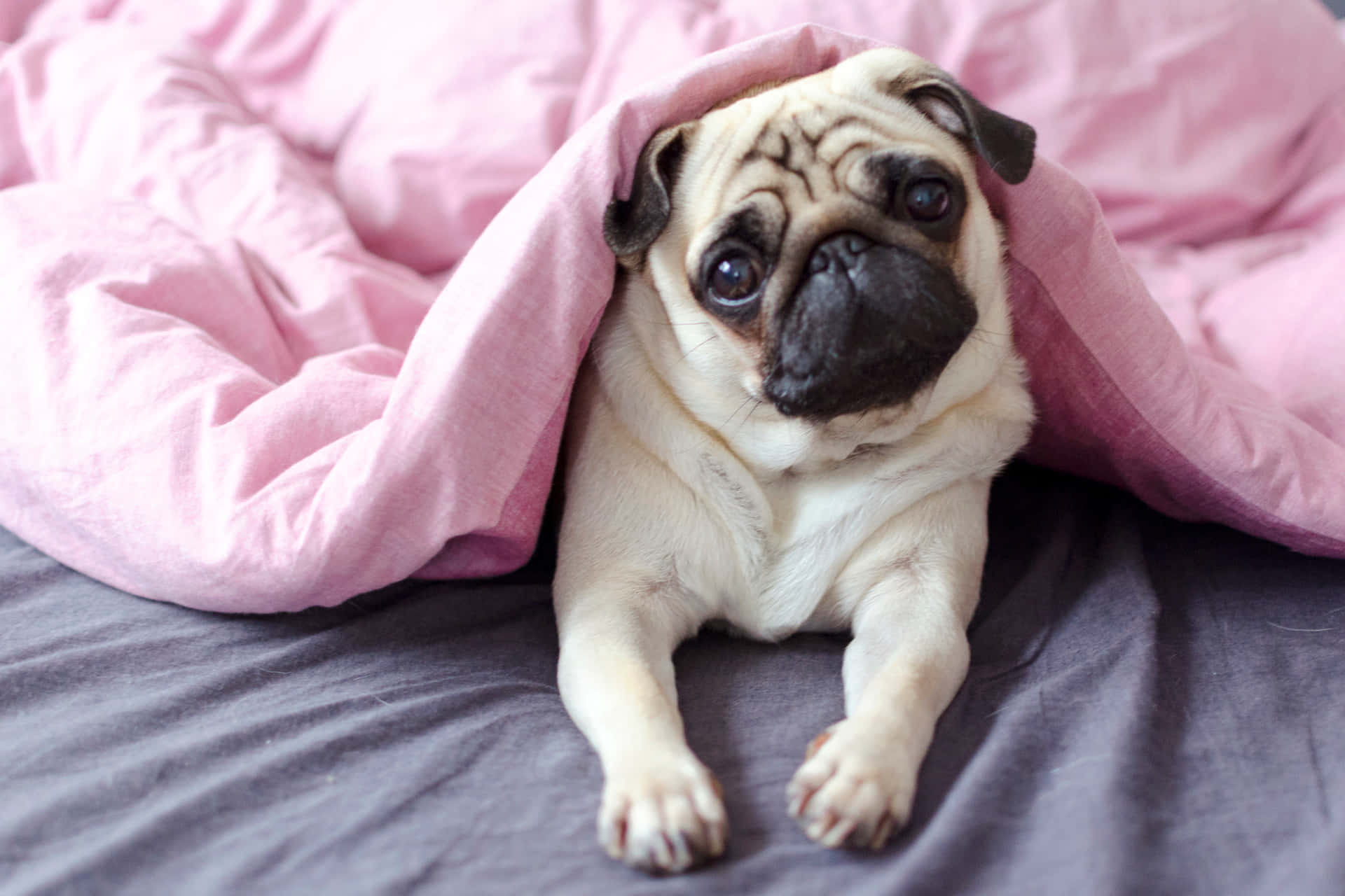 Cute Pug On A Pink Blanket Picture