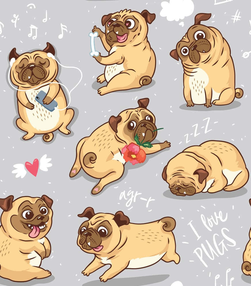 Cute Pug Playfully Illustrated Wallpaper