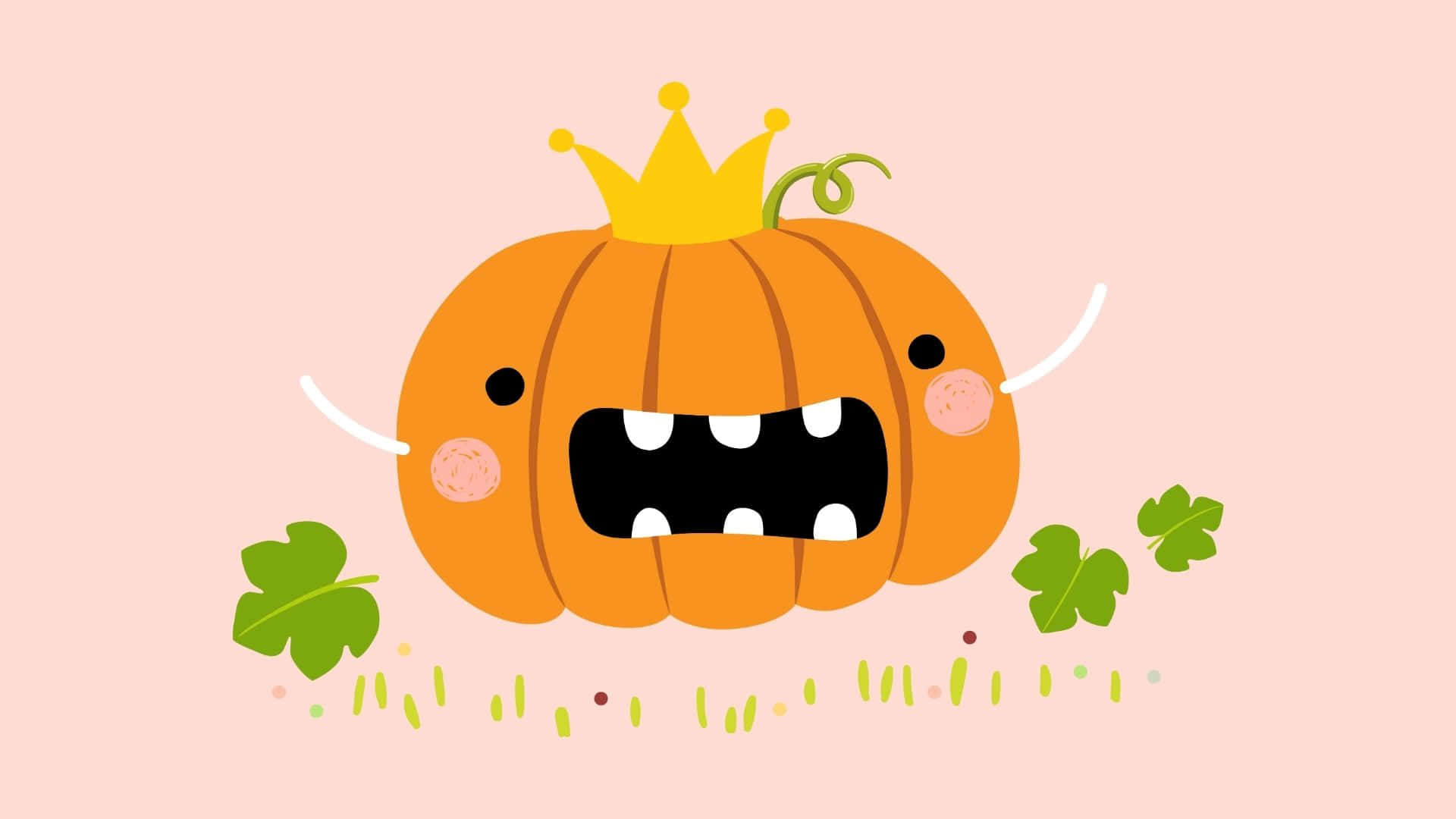 Adorable Pumpkin Smiling on a Rustic Wooden Table Wallpaper