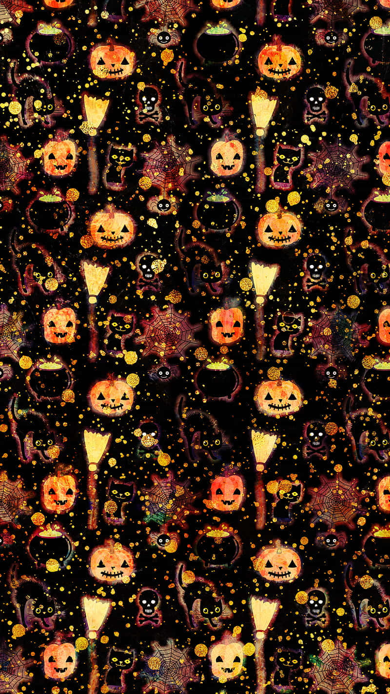 Halloween geder på sort stof af sassy_stuff på spoonflower - skræddersyet stof Wallpaper