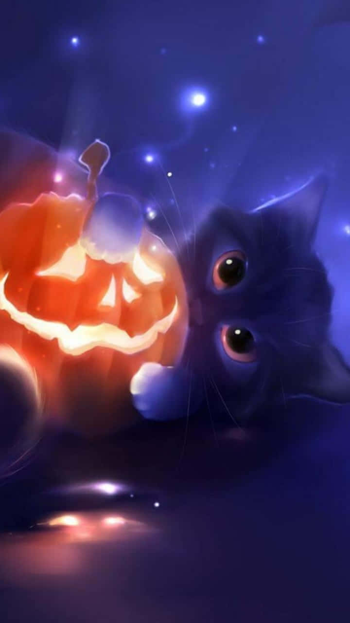 Download Cute Pumpkin Iphone Cat Wallpaper | Wallpapers.com