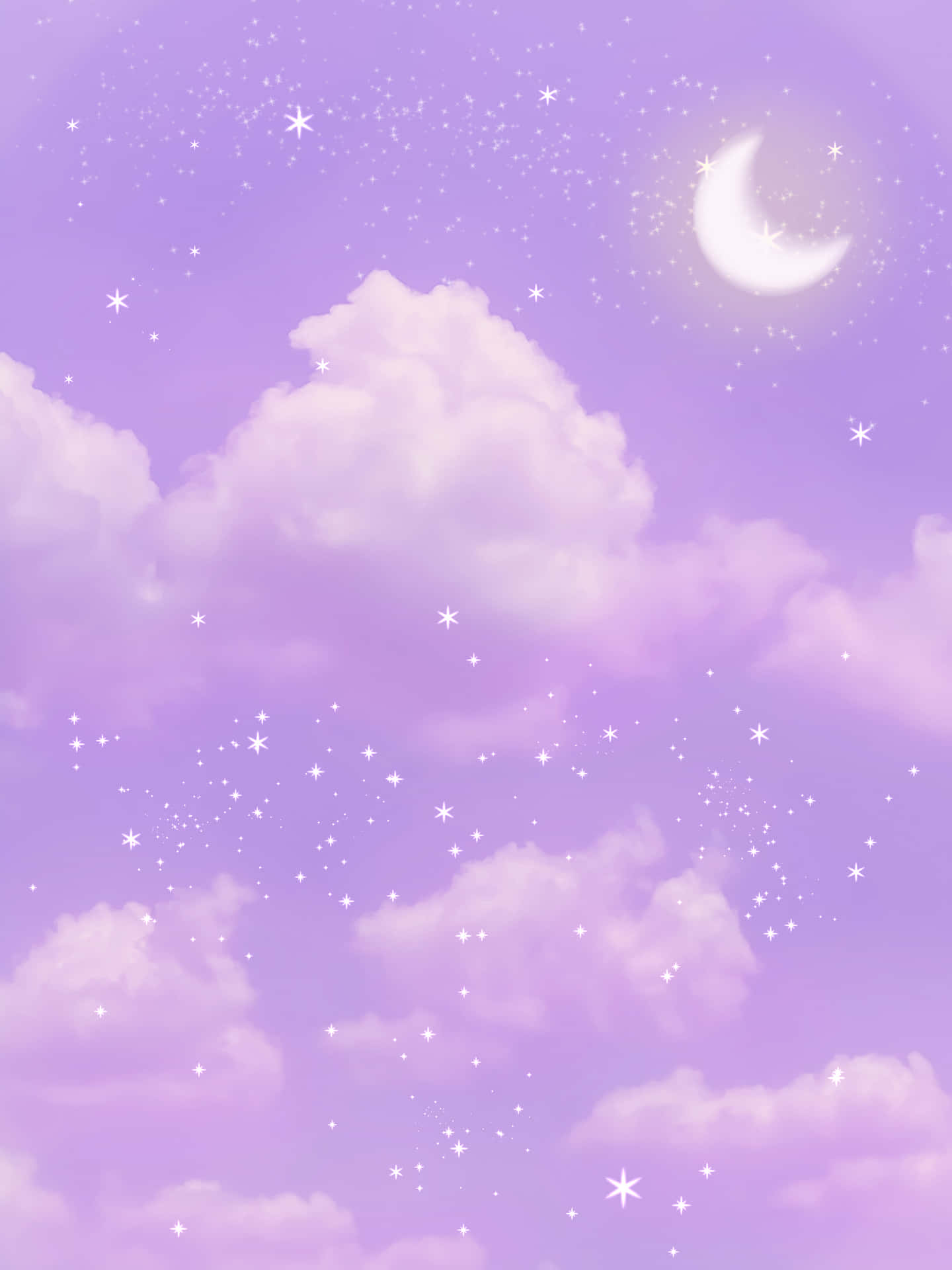 Cute Purple Aesthetic Cloudy Sky With Moon Wallpaper
