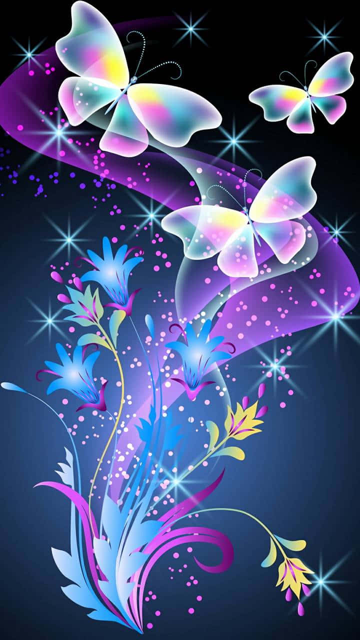 En sød lilla sommerfugl svæver mod en klar himmel Wallpaper