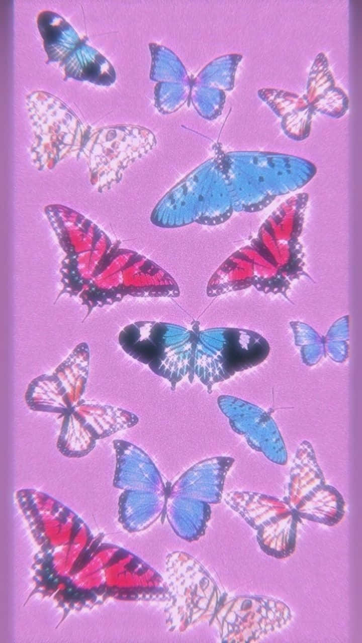 Cute Purple Butterfly Sparkly Stickers Wallpaper