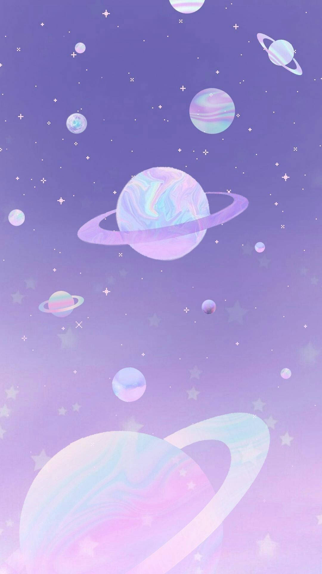 Cute Purple Planets Aesthetic Phone Wallpaper