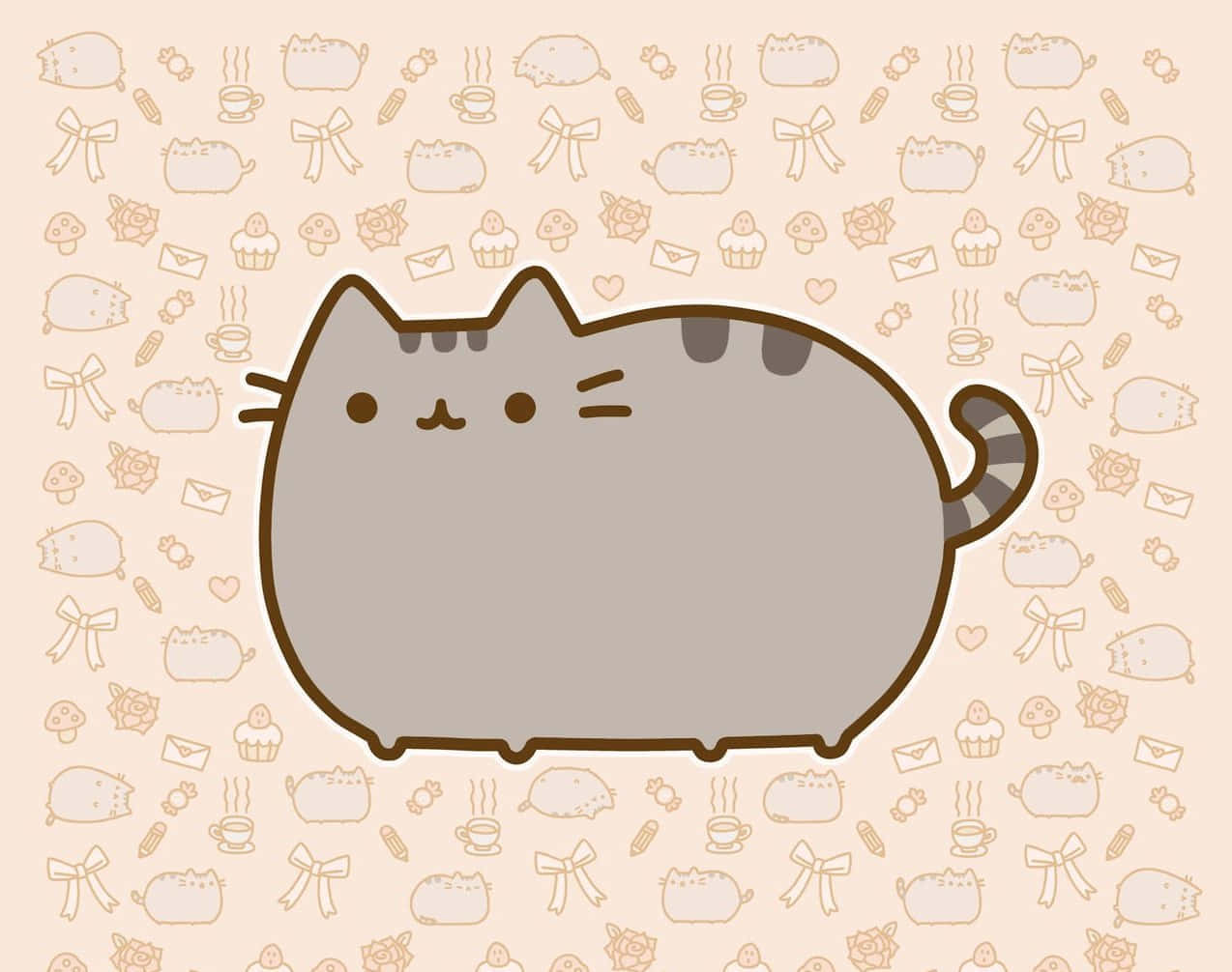 Adorable Pusheen Cat Enjoying a Sweet Treat Wallpaper