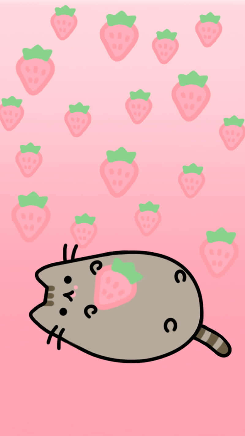 A delightful image of popular cartoon character, Pusheen, wrapped in happiness and cute elements. Wallpaper