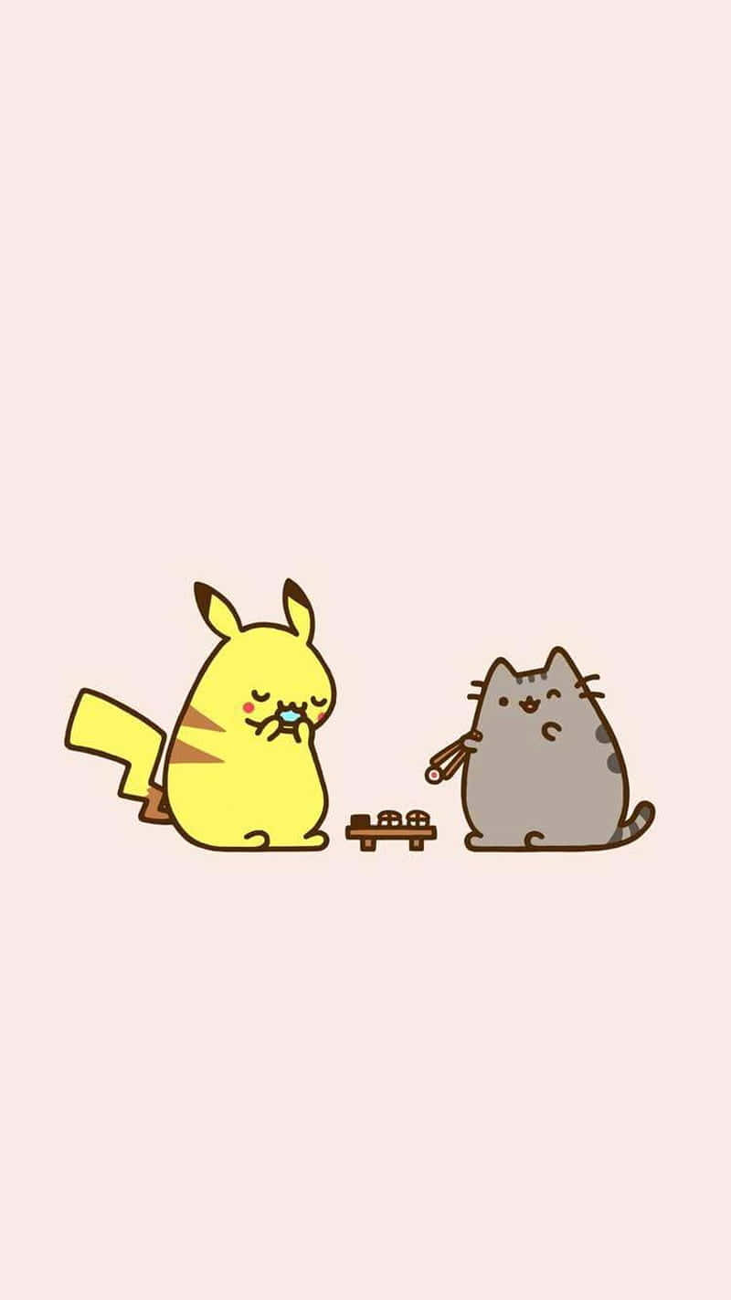 Adorably Cute Pusheen with Yummy Looking Treats Wallpaper