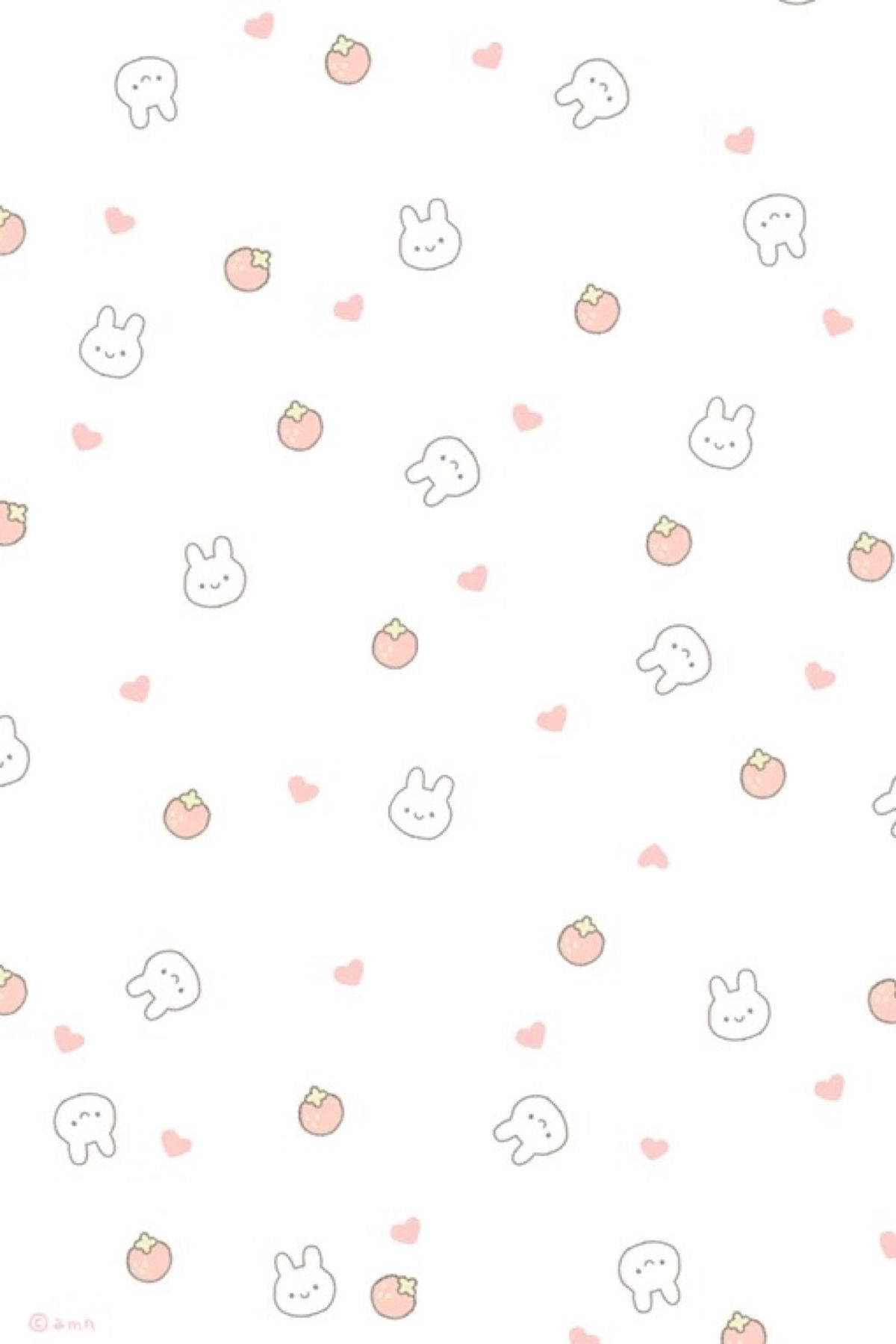 Cute rabbits and strawberries pattern wallpaper.