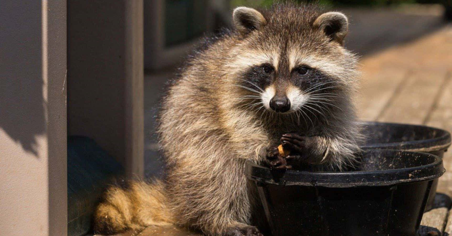 Cute Raccoon Eating On Pot Picture