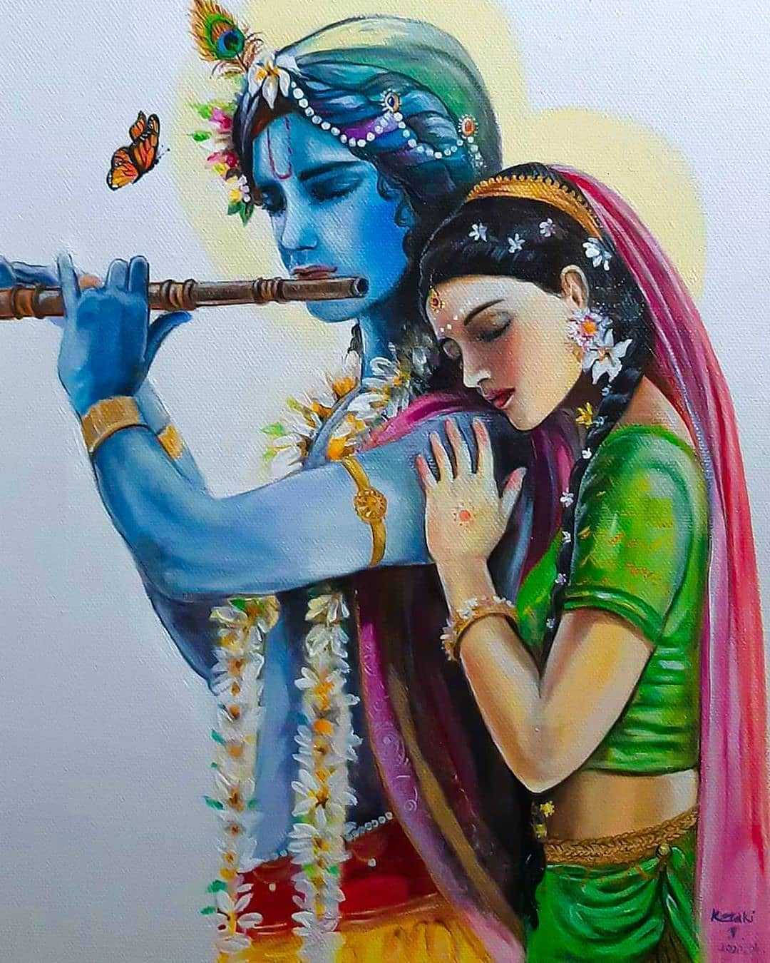 Cute Radha-krishna Playing Flute