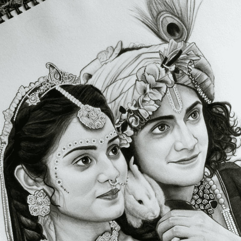 Beautiful Pencil Sketch Of The Little Radha Krishna | DesiPainters.com-saigonsouth.com.vn