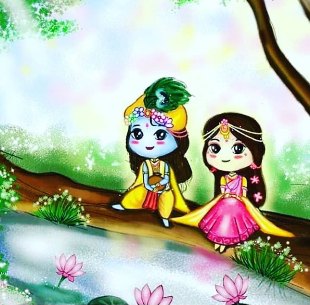 Cute Radha-krishna Tree Art