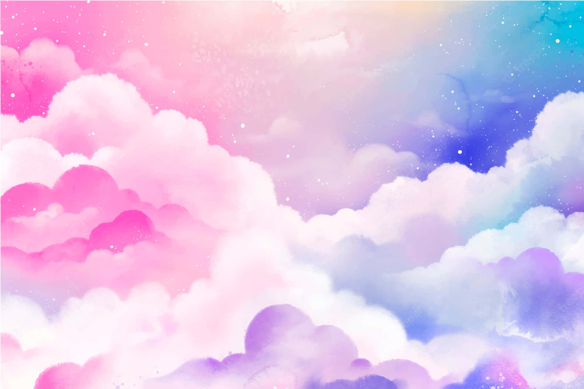 A Watercolor Painting Of Clouds In Pink, Blue And Purple Wallpaper