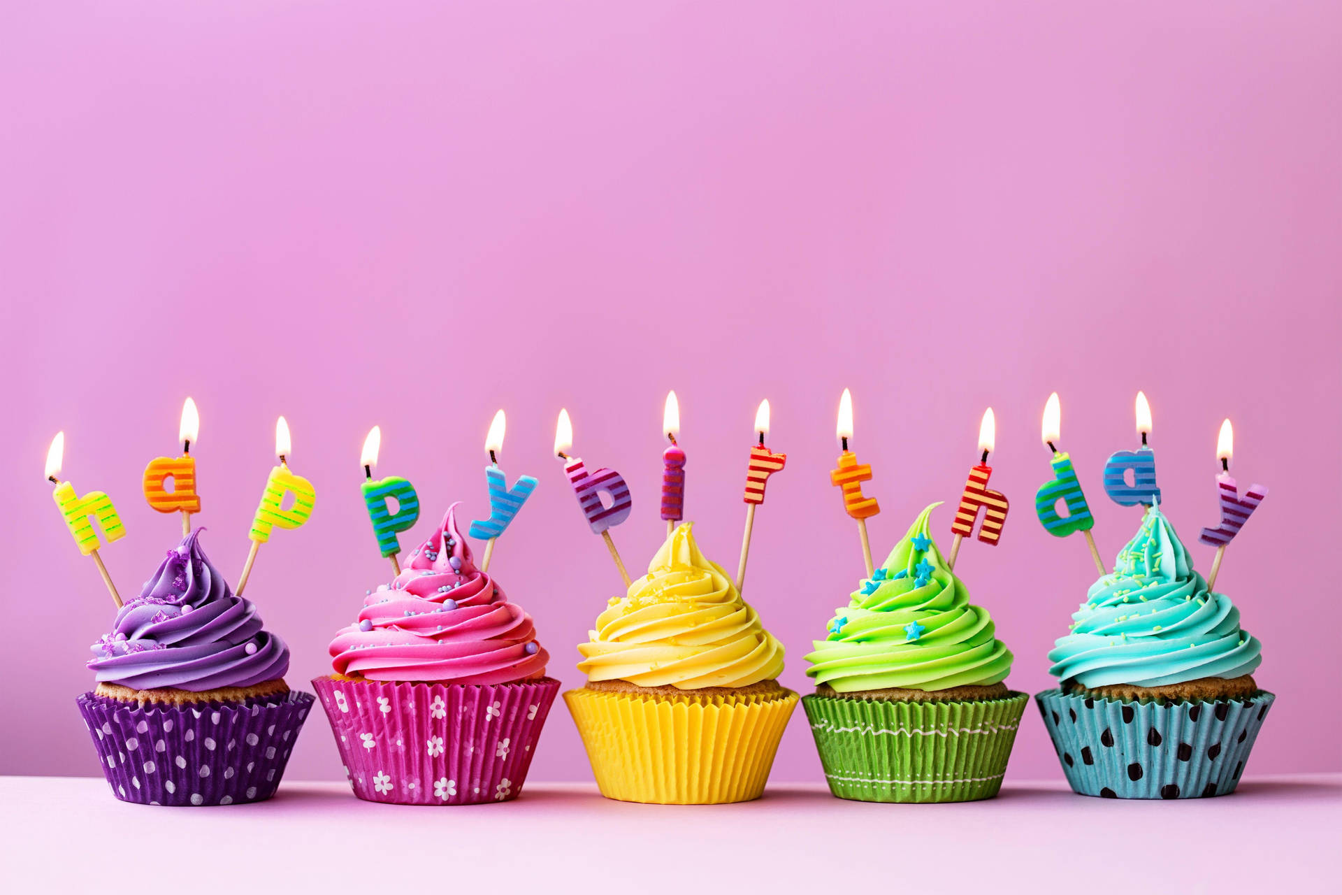 Cute Rainbow Color Cupcake Birthday Background Wallpaper